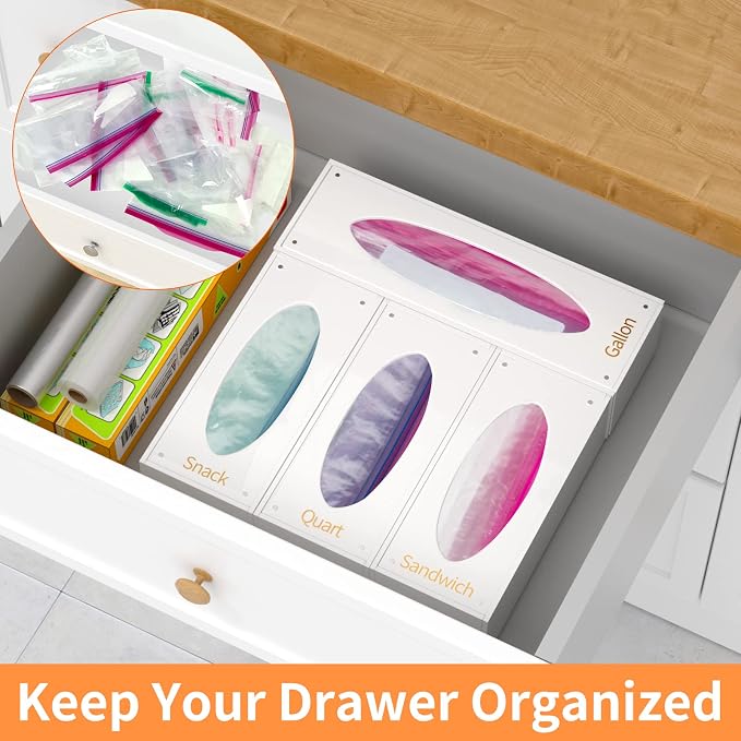 FEMELI Food Bag Storage Organizer Acrylic Kitchen Drawer Baggie Box White - Image 3