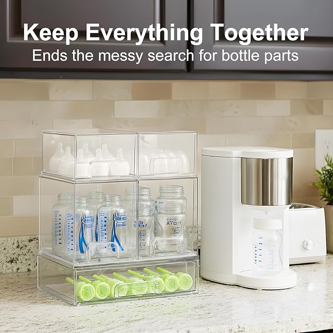 Bottle Storage Organizer Baby: Acrylic Stackable Storage Drawers | Clear Bottles Station Organizer for Countertop, Vanity, Bathroom, Cabinet Organization - 5 Pack - Image 3