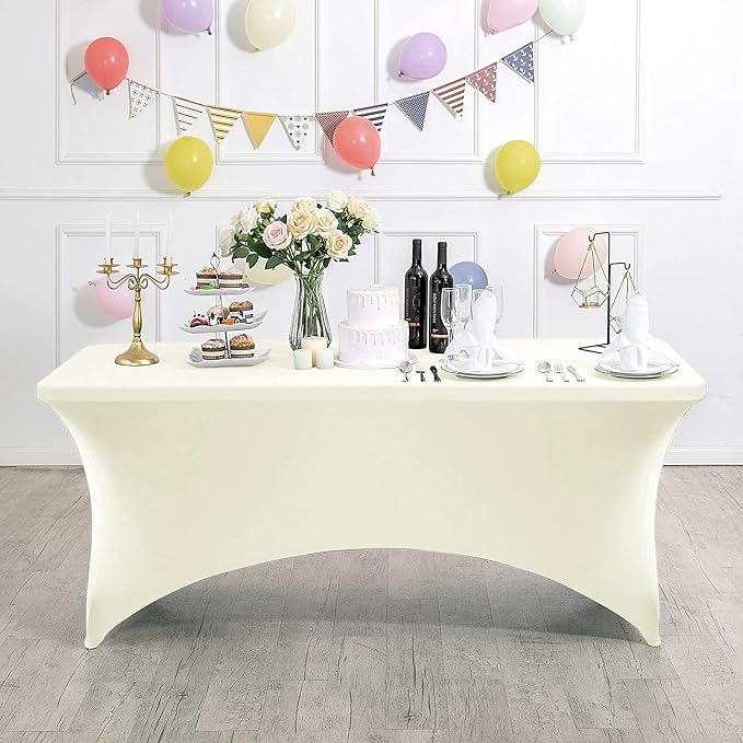 MDS® Pack of 20 Spandex Tablecloth 4FT Tight Fitted Stretch Table Cover – Washable Wrinkle-Free Reusable Elastic Patio Tablecloth for Wedding, Party, Banquet, Trade Show, Event Décor - Ivory - Image 3