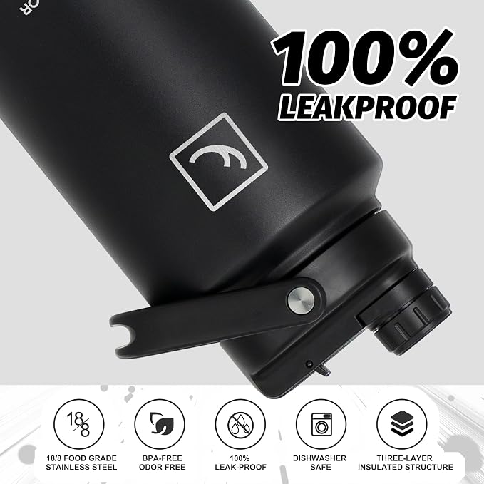 NATURE PIONEOR 1 Gallon (128oz) Insulated Water Bottle Jug with Carrier Bag | 18/8 Food-grade Stainless Steel, Double Vacuum Insulation, Wide-Mouth, Straw & Spout Lid, Strap, Camping, Hiking, Gym, Work - Image 4