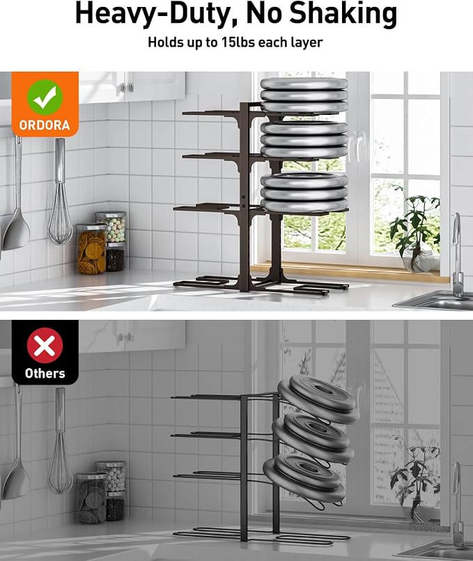 ORDORA Pots and Pans Organizer Under Cabinet 20.8" 8-Tier Adjustable Bronze - Image 6