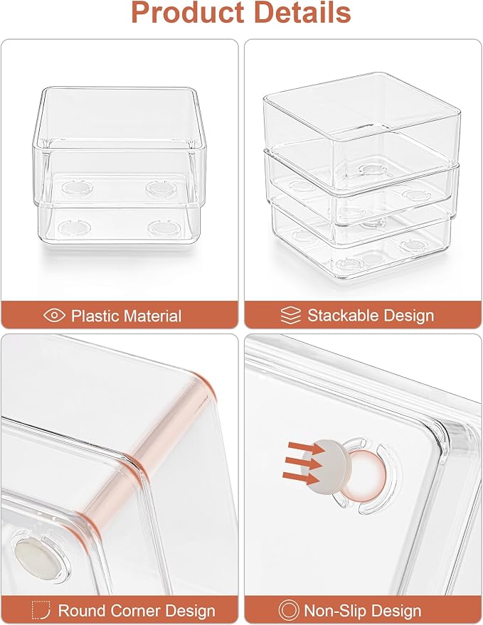 SMARTAKE 30-Piece Drawer Organizer with Non-Slip Silicone Pads, 7-Size | Desk Drawer Organizer Trays Storage Tray for Makeup, Jewelries, Utensils in Bedroom Dresser, Office and Kitchen (Clear) - Image 5