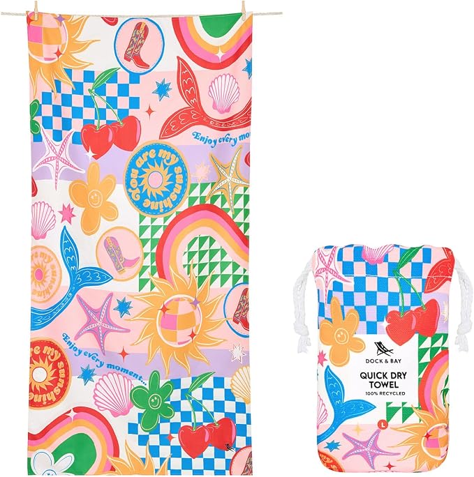 Dock & Bay Kid's Towel - for Beach Use - Quick Dry, Sand Free - Compact, Lightweight - 100% Recycled - Includes Bag - Good Vibes Club, Medium (130x70cm, 51x28) by DockBay