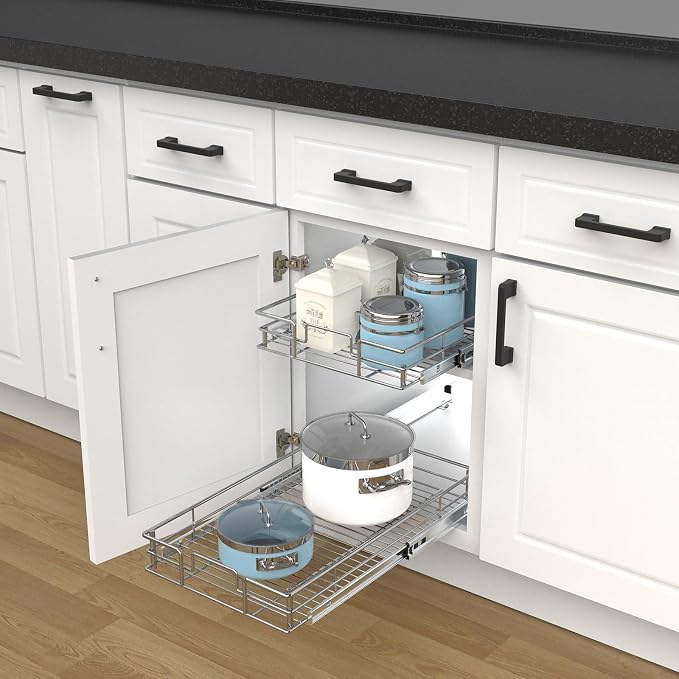 Pulloutor Pull Out Cabinet Organizer,Slide Out Kitchen Cabinet Storage Shelf and Drawer Organizer NEED 18" W and 22" D Cabinet, Chrome Finish (17 * 21 in) - Image 4