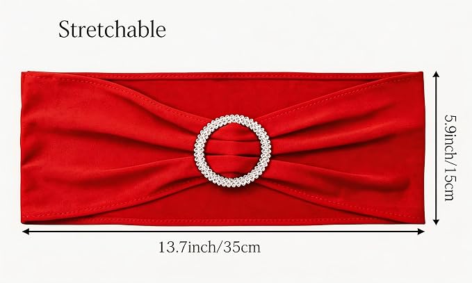 Wedding Red Chair Sashes 100 Pack Spandex Chair Bows Bands with Buckles for Party Birthday Bridal Shower Engagement Banquets Anniversary Christmas Outdoor Events Decorations (Red) - Image 3