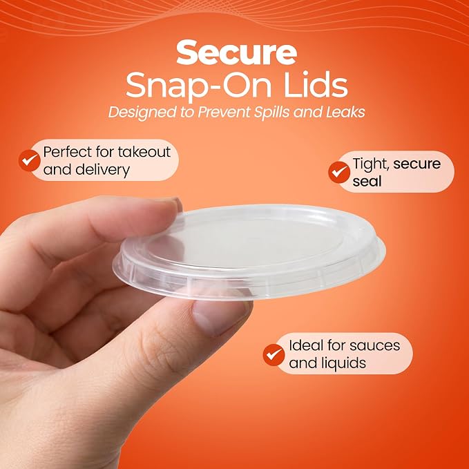 3.25-5.5oz Clear Plastic Portion Cup's Lids – 2,500 Pack, Ultra Clear PET Disposable Lids, Secure Fit Covers for 1 Ounce Portion & Condiment Cups for Food Service (3.25-5.5 oz Portion Cup's Lids) - Image 2