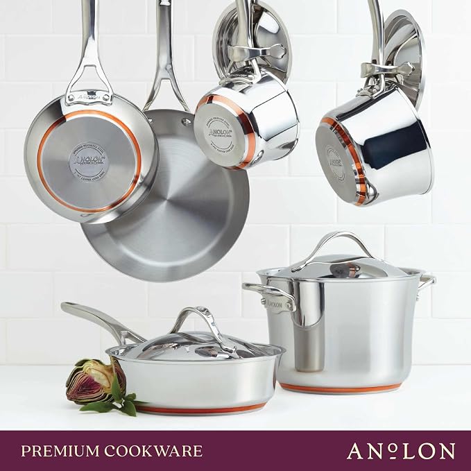 Anolon Nouvelle Stainless Stainless Steel Frying Pan / Fry Pan / Stainless Steel Skillet with Lid - 12 Inch, Silver - Image 7