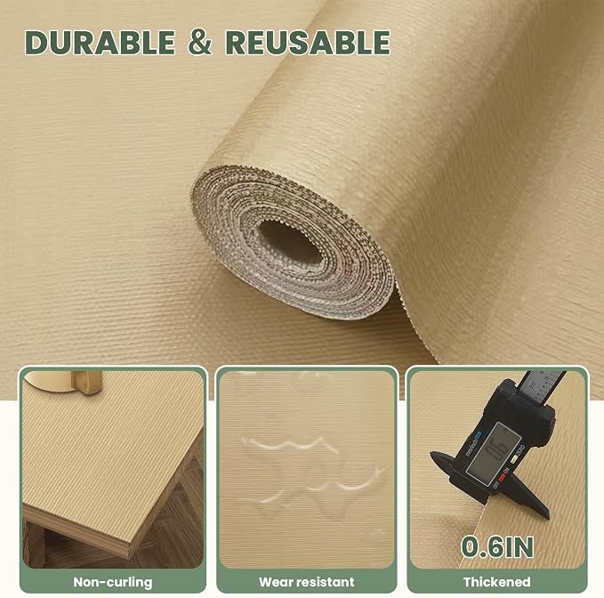 Drawer Liner and Shelf Liner for Kitchen Cabinet Liner Non-Adhesive Non-Slip Shelf Paper, Thick Strong Grip Waterproof Easy to Clean for Shelves, Cupboard, Desks, Khaki, 12 in x 10 FT - Image 6