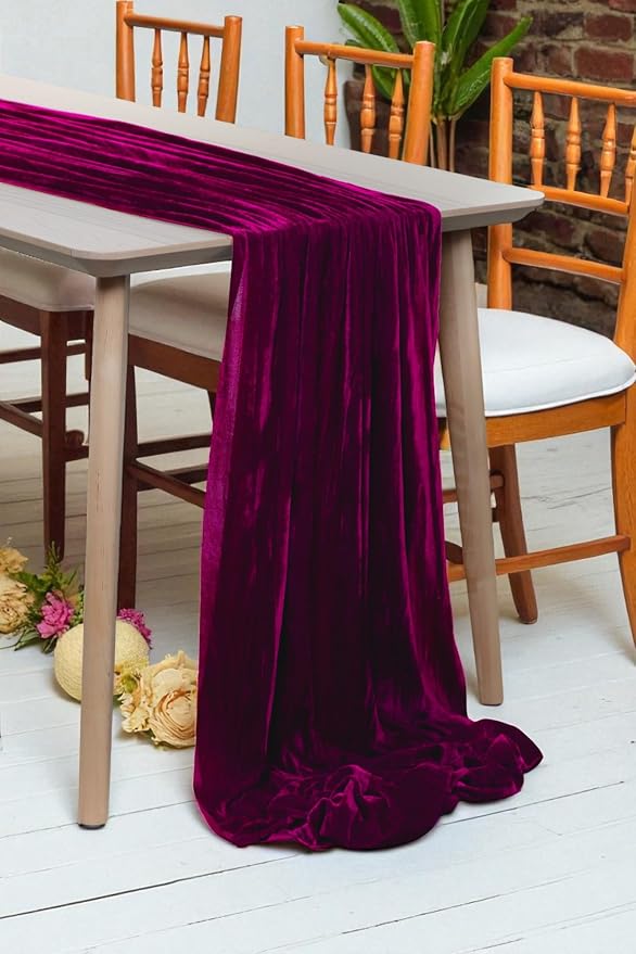 MDS® Pack of 20 | Wine | Velvet Table Runner 20 x 120 Inches 10ft Long Luxurious Soft Romantic Wedding Runners for Party Reception Bridal Shower Birthday Banquets Dinner Table Decoration by MDS
