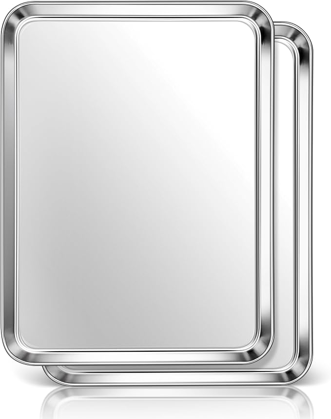 Homikit 2 Pack 16x12 Inch Stainless Steel Jelly Roll Pan Set, Non Stick | Large Cookie Sheets for Baking, Metal Baking Pans for Oven, Flat Bacon Tray, Rustproof, Heavy Duty, Dishwasher Safe by Homikit