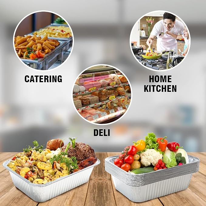 Diplastible Oblong Disposable Aluminum Pans with Lids - 50 Pack - 8.5 x 6 x 2.5 in 5-lb Pan with Foil Covers Perfect for Baking Cooking Food and Storage Container - Image 4