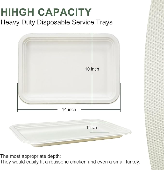 60 Pack Compostable Paper Plates, 14 Inch Heavy-Duty Bagasse Trays | Microwave & Freezer Safe, Biodegradable, Water & Oil-Resistant, Disposable Paper Plates for Birthday Weddings Parties BBQ - Image 2