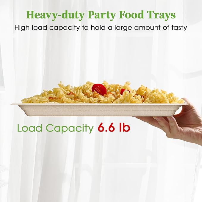 ECOLipak 100 Pack 14 in Compostable Natural Disposable Food Crawfish Trays | Large Paper Thanksgiving Plates for Turkey, BBQ, Seafood Boil Party Supplies, Heavy Duty, Biodegradable, Sugarcane Bagasse - Image 6