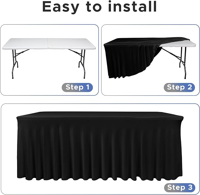 Black Spandex Table Skirt for 6 Foot Rectangle Tables 2 Pack 72x30 In - Image 3