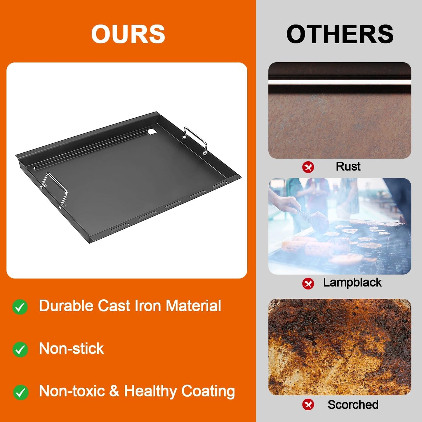 Full-Size Griddle Inserts for Nexgrill Home Depot 4 Burner & 5 Burner Grills 720-0830H 720-0830X 720-0888 720-0888N, Flat Top Griddle with Silicone Handles for Nexgrill 5 Burner 720-0882A 720-0882S