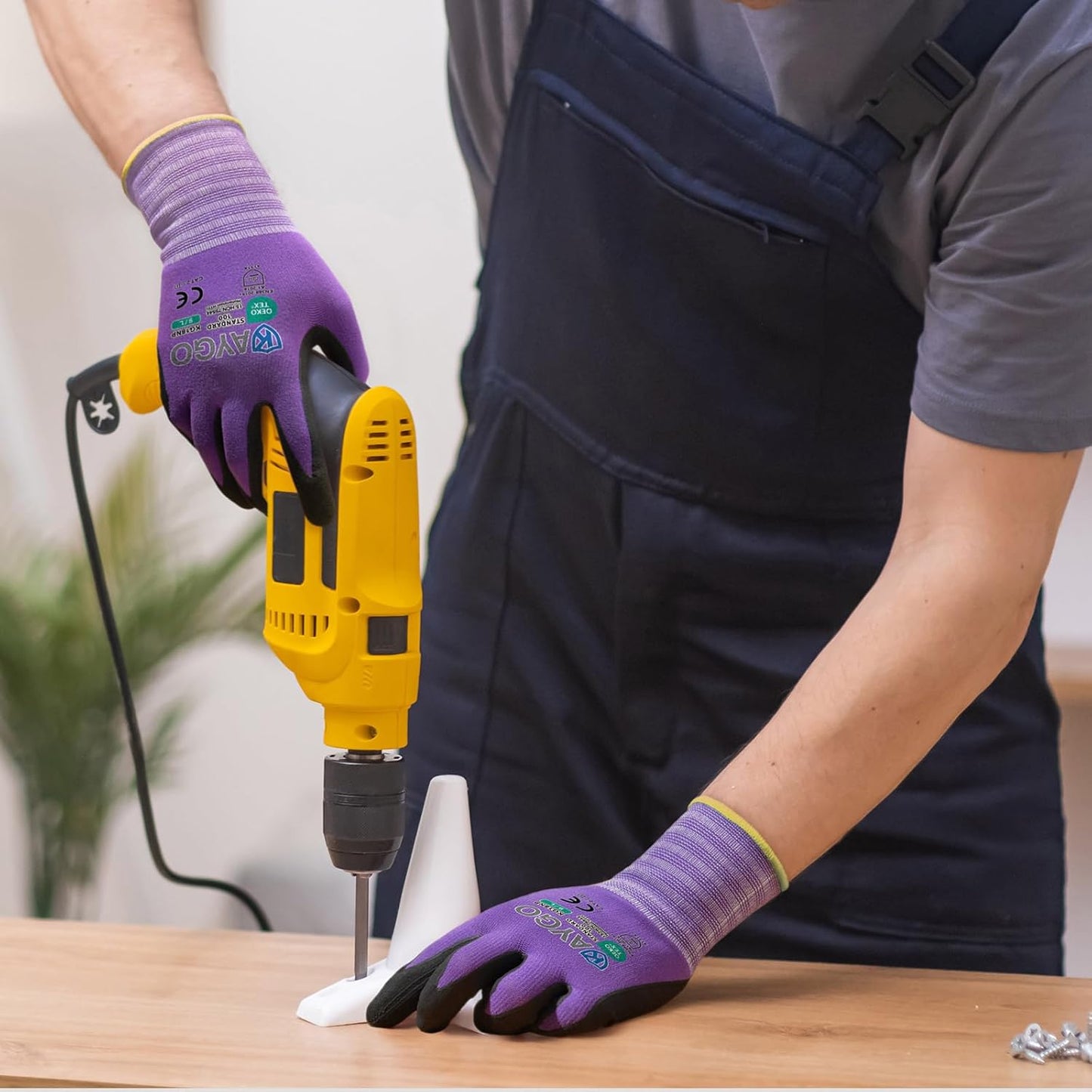 KAYGO Safety Work Gloves MicroFoam Nitrile Coated, 12 Pairs KG18NB,Seamless Knit Nylon Glove for Men and Women, Ideal for Automotive,Warehouse,Construction (XL, Purple)