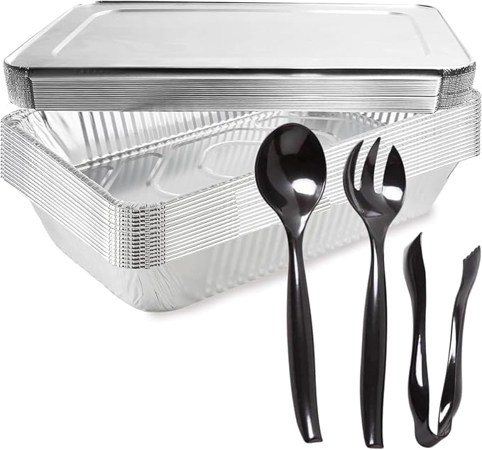 Full Size Deep Aluminum Foil Roasting & Steam Table Pans - Deep Pan for Catering Large Groups - Disposable Pans Great for Cooking, Heating, Storing, Prepping Food- 15 Ct Silver by Unknown