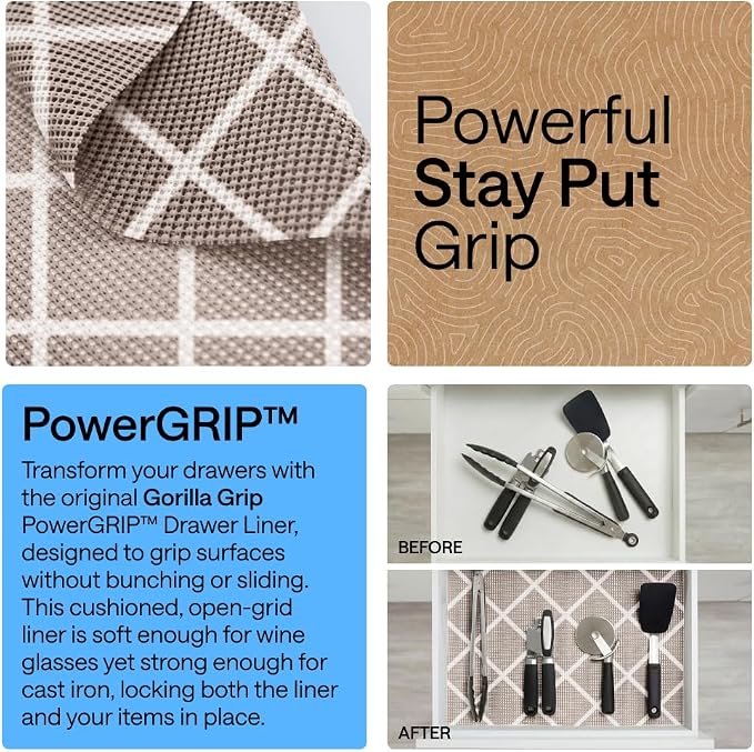 GORILLA GRIP powerGRIP Drawer Shelf and Cabinet Liner, 20" x20', Beige - Image 3
