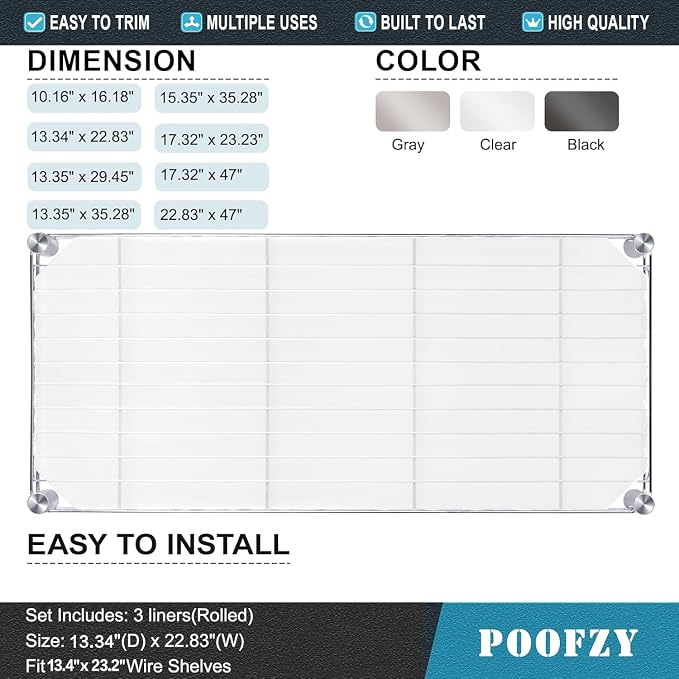 Poofzy Wire Shelf Liner 14" x 24", Set of 5 Clear - Image 3