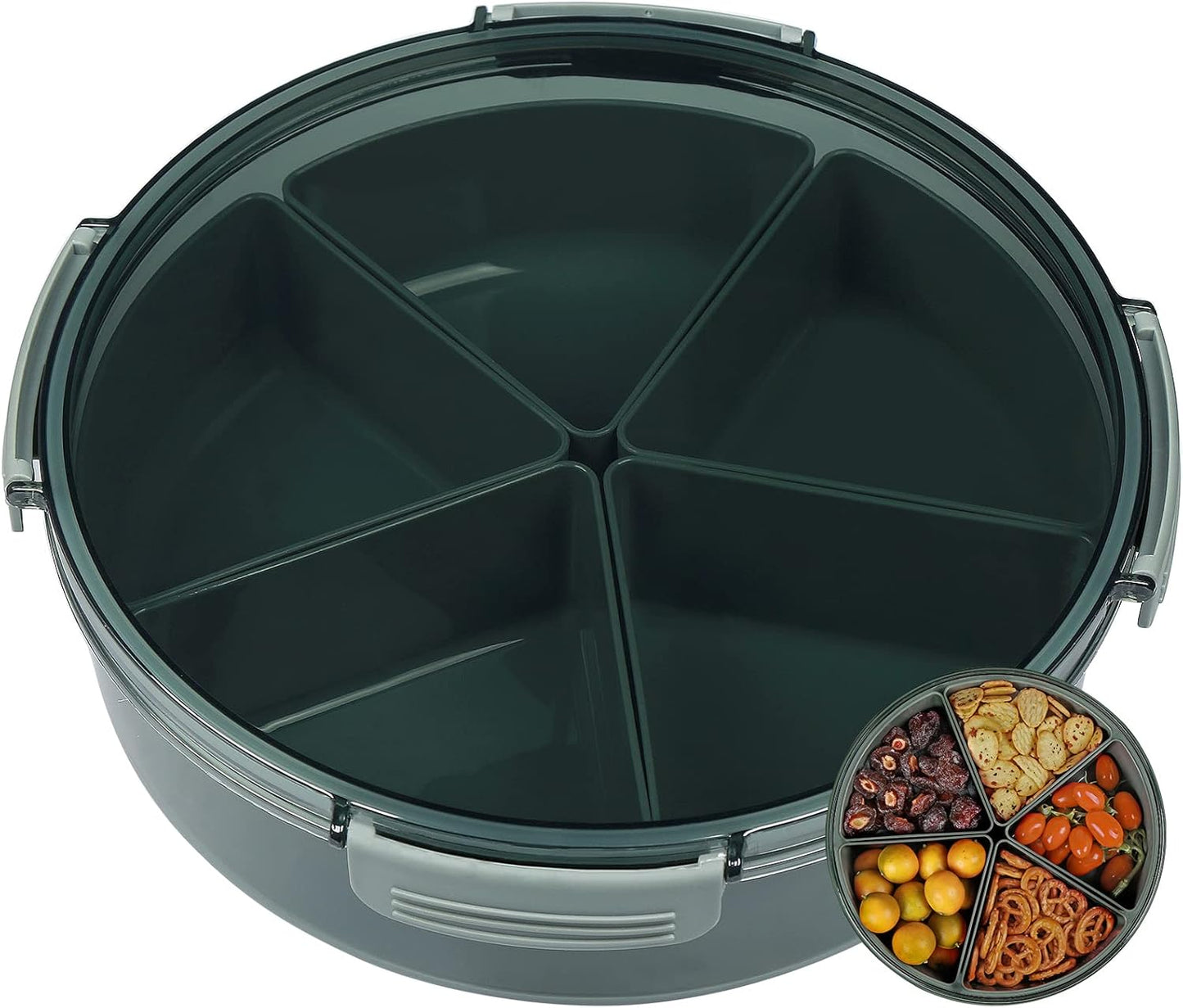 Divided Serving Tray with Lid, Removable Divided Platter Snack Box, Food Storage Charcuterie Containers with 5 Compartments for Christmas Party, Veggies, Snack, Fruit, Nuts, Candy, Cracker, Chip