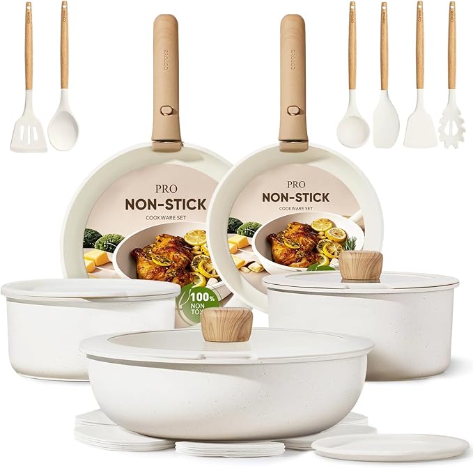 CAROTE 21pcs Pots and Pans Set Non Stick, Cookware Set Detachable Handle by CAROTE