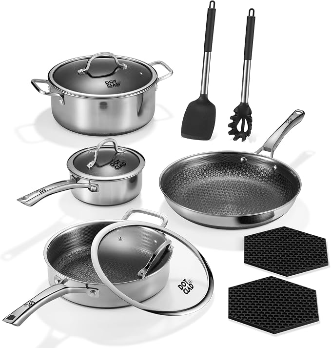 11-Piece Hybrid Stainless Steel Cookware Set, Non Stick Pots and Pans by DOTCLAD