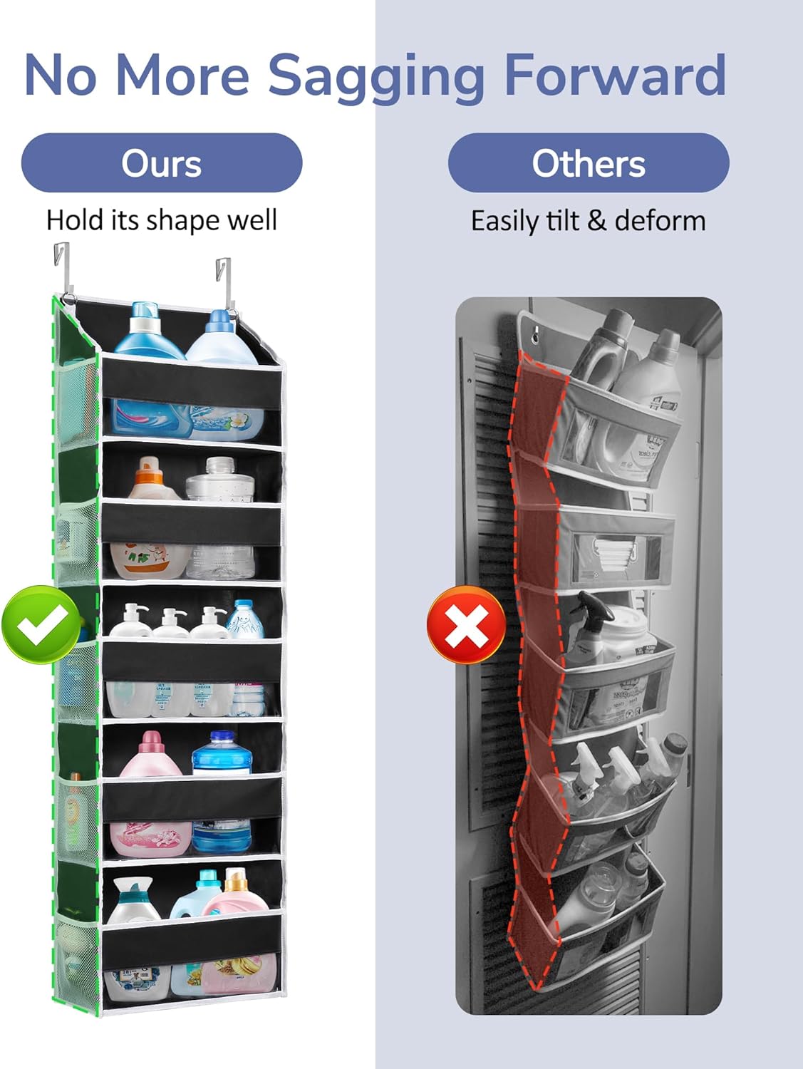 ULG 1 Pack Over The Door Organizer – 5 Shelf Door Organizer Hanging & 10 Side Pockets, Reinforced 44LB Capacity Hanging Organizer, Behind The Door Storage for Bedroom, Nursery, Pantry (Black)