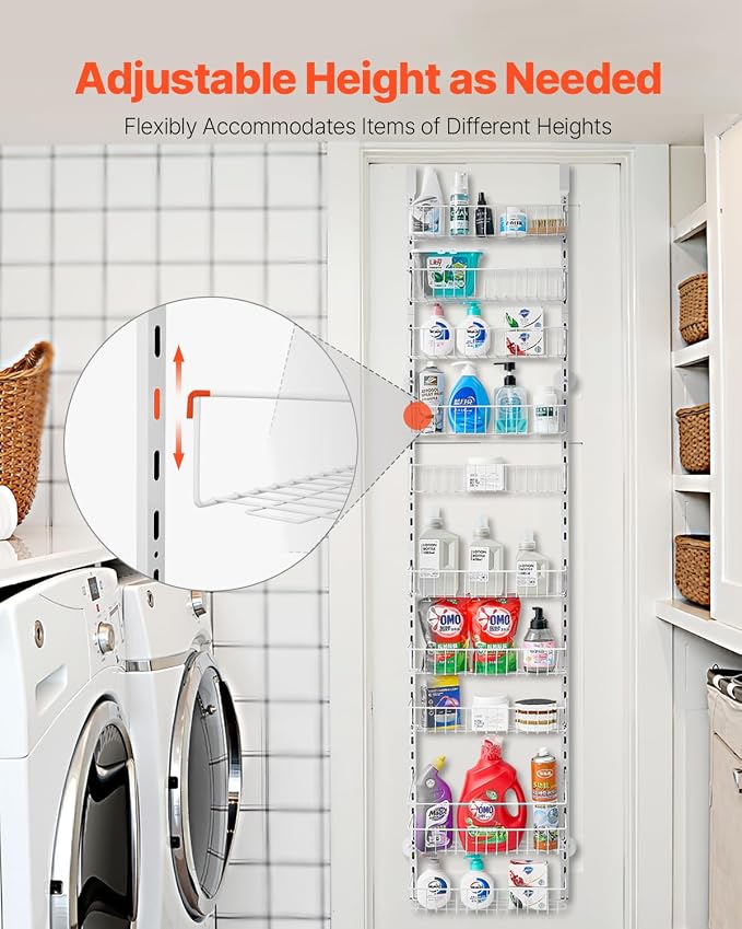 VEVOR Over the Door Pantry Organizer, 10-Tier Pantry Organization and Storage, Heavy-Duty Steel Hanging Spice Rack, Adjustable Wall Seasoning Shelves, for Home Kitchen Laundry Room Bathroom, White - Image 3