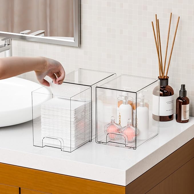 Yieach 2 Pack Clear Stackable Storage Drawers,7.6" H Baby Bottle Organizer,Acrylic Drawer Containers for Cosmetics,Skincare,Beauty Products,Cabinet,Vanity,Kitchen,Under Sink and Bathroom Storage Bins - Image 8