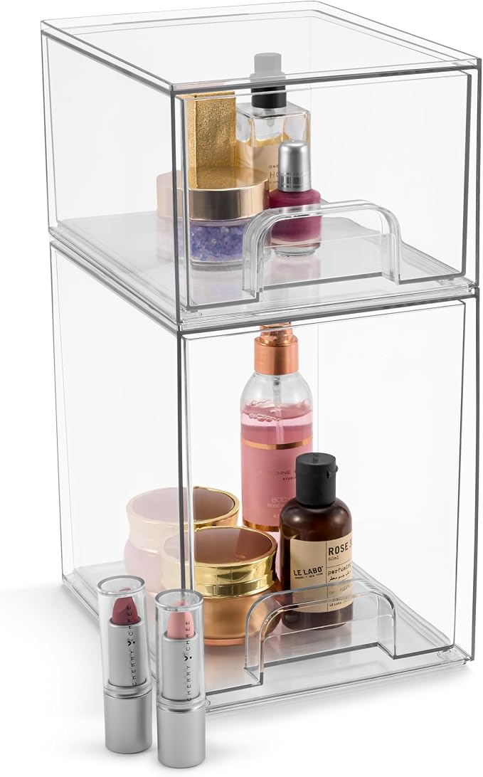 Sorbus Clear Stackable Storage Drawers (2 Pack, 7.6'' and 4.4'' Tall) - Image 8