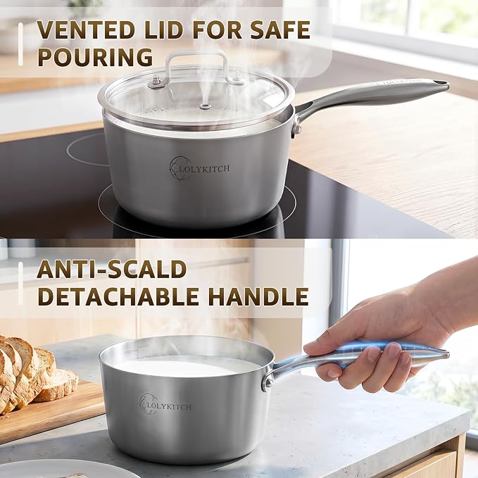 LOLYKITCH 1QT & 3QT Stainless Steel Saucepan Set with Glass Lids - Image 4