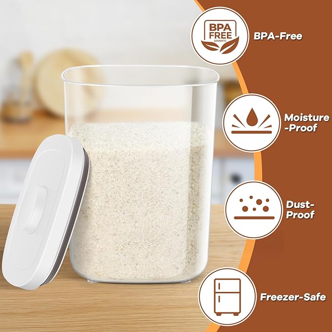 TBMAXS Airtight Rice Container 20 Lbs, Clear PET Plastic Food Storage Container Bin For Flour Sugar, Dry Food Holder with Easy Locking Lid for Kitchen Pantry Organization and Storage - Image 6
