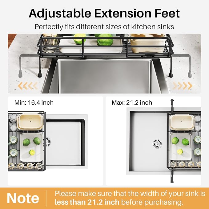 Expandable Dish Drying Rack for Kitchen Counter, Stainless Steel, Black - Image 7