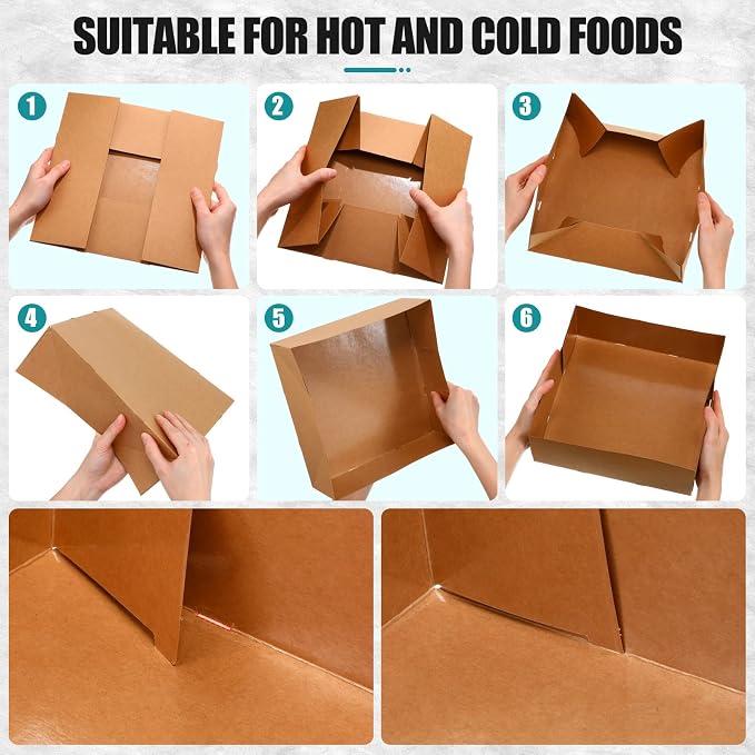 Teling 150 Pcs Kraft Paper Cardboard Food Trays Disposable Container, Brown - Image 3