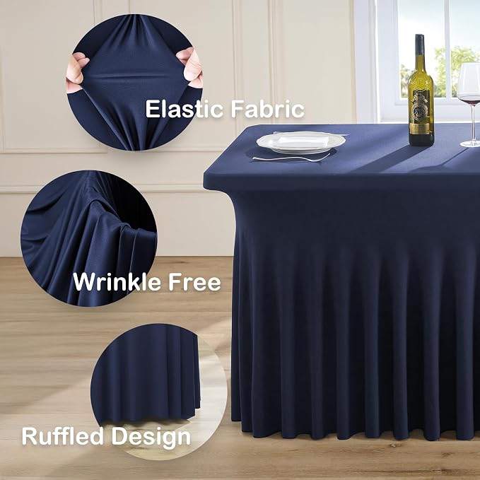 CO-AVE 6pk Navy Blue Spandex Tablecloths 6ft for Rectangle Tables, Wrinkle Free Classy Table Skirt Stretchy Fitted Table Cloths Covers 6 Foot for Weddings Birthday Party Events Banquette Baby Shower - Image 2