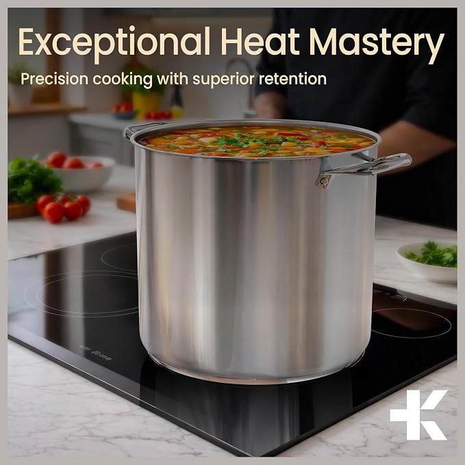 Stainless Steel Stockpot with Tempered Glass Lid 16 Quart, Durable 18/0 Stainless Steel, Impact-Bonded Base for Even Heating, Riveted Handles, Oven & All Stove Compatible, Safe Up To 500°F (260°C) - Image 9
