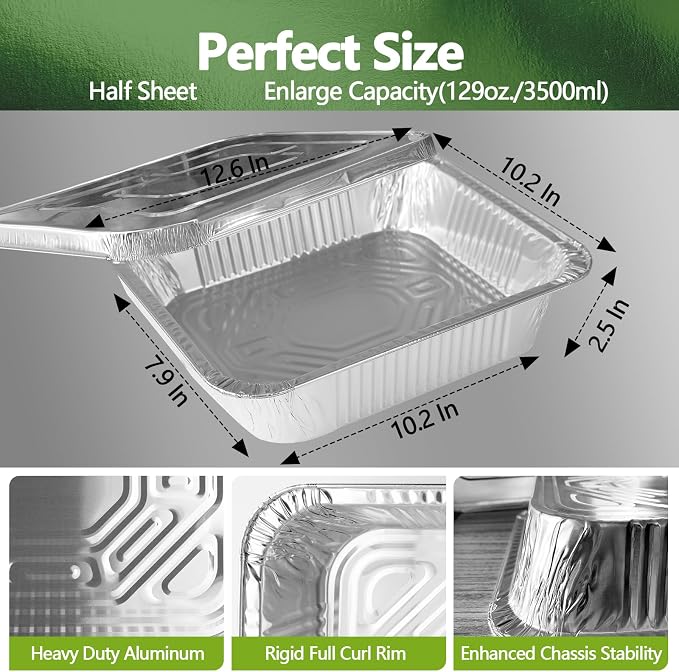 Thickened 20 Pack Heavy Duty Aluminum Pans with Lids, 9x13 Aluminum Foil Pans Disposable, Half Size Steam Table Foil Baking Tray for Cooking, Baking, Roasting & Chafing, Carton Packaging - Image 3