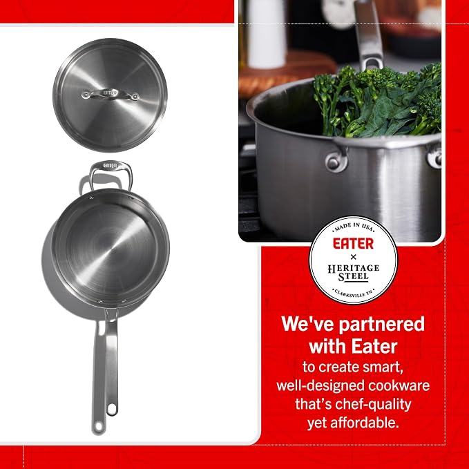 Heritage Steel x Eater 4 Quart Saucepan with Lid | Made in USA | 5-Ply Fully Clad Stainless Steel Pan | Stay Cool Handle Design | Induction Capable & Non-Toxic Cookware - Image 2