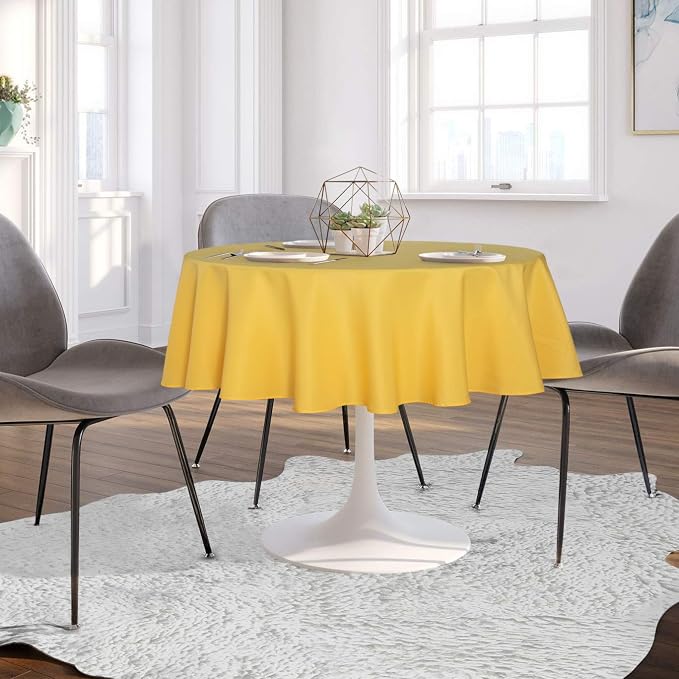 sancua Round Tablecloth 48 Inch Fits 20-36 Inch Tables, Yellow - Image 3