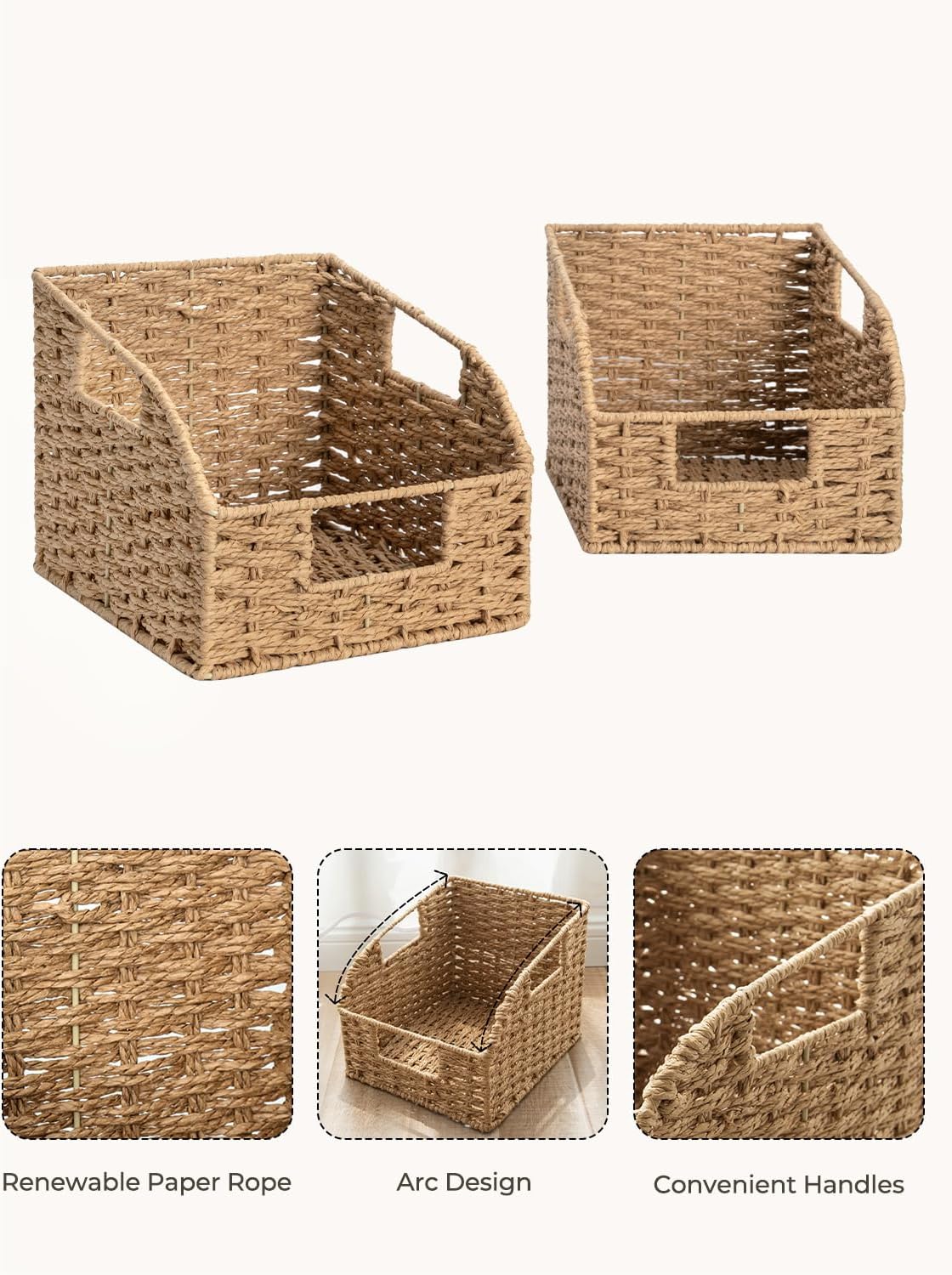 StorageWorks Wicker Baskets for Organizing, Pantry Organizers and Storage, Round Paper Rope Storage Basket for Pantry Shelves, Orange, 2 Pack