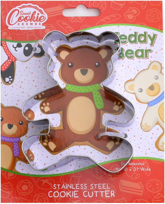Teddy Bear Cookie Cutter – Sharp & Secure Stainless Steel Cooking Utensils – A Fun Fit for Sandwiches, Pancakes & Fruits – Dishwasher-Safe Bakery Supplies by Sweet Cookie Crumbs (4.0” T x 3.1” W)