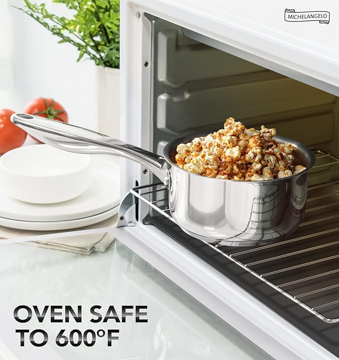 MICHELANGELO 4 Quart Saucepan with Lid, Thick Bottom Stainless Steel Saucepan with Cover, 4 QT Sauce Pot, Induction Ready & Dishwasher Safe - Image 6