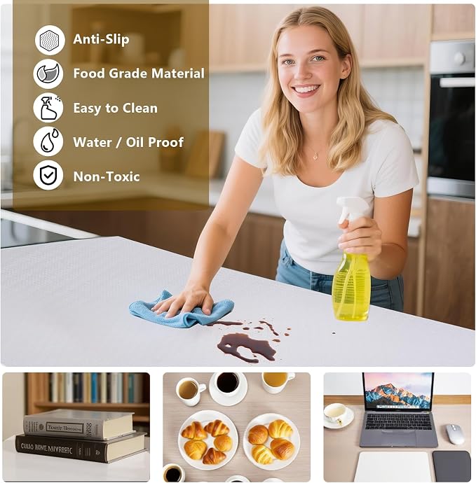 Shelf Liner, 11.8 Inches x 40 FEET Non-Slip Kitchen Cabinet Liner, Washable Oil-Proof Non-Adhesive Contact Paper for Drawer, Cabinet, Shelves, Cupboard, Refrigerator, Storage, Desks, Countertop - Image 3