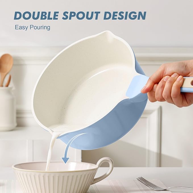 SENSARTE Ceramic Nonstick Saucepan with Double Pouring Spout, 3QT, Blue - Image 2