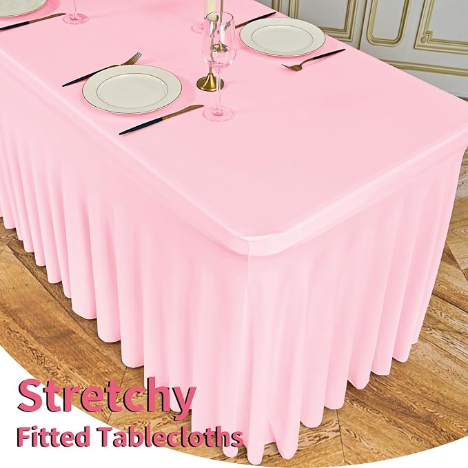 2 Packs Pink Spandex Table Clothes for 6 Ft Tables - Image 4
