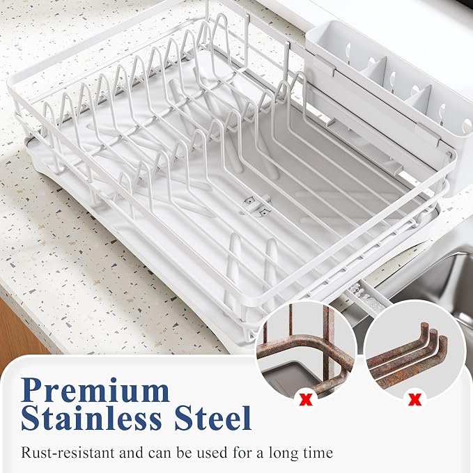 SNTD Dish Drying Rack for Kitchen Counter, 11.8" W x 16.7" L, White - Image 5