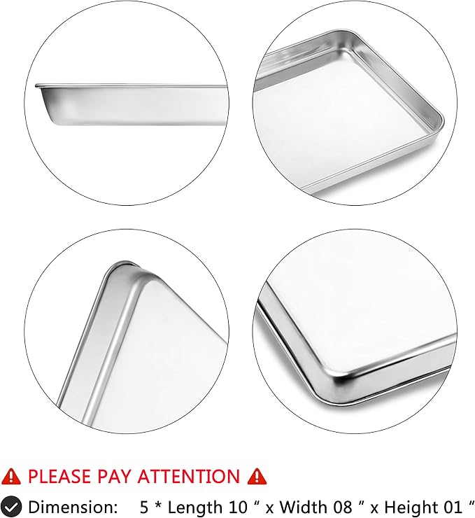 Baking Sheets Set of 5, Bastwe Stainless Steel Baking Pan Tray Cookie Sheet, Size 10 x 8 x 1 inch, Non Toxic & Healthy, Rust Free & Easy Clean - Image 5