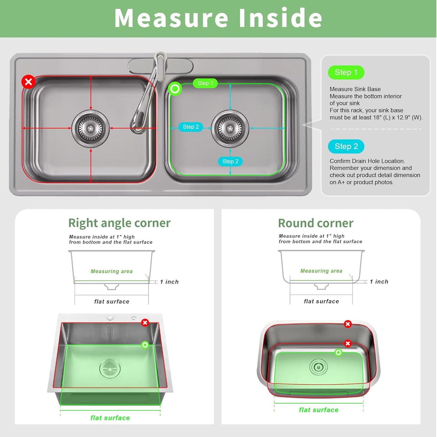 SunnyPoint 304 Stainless Steel Sink Protector Rack – Rust-Resistant Grid for Kitchen Sink Bottom, Scratch Prevention, Drainage Support – Fits Sinks 17.5" x 12.4", Center Drain Hole Required