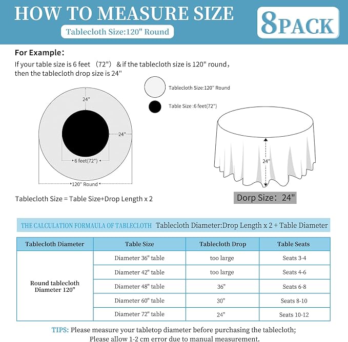 8 Pack Burgundy Round Tablecloths, Diameter of 120 inch - Image 3