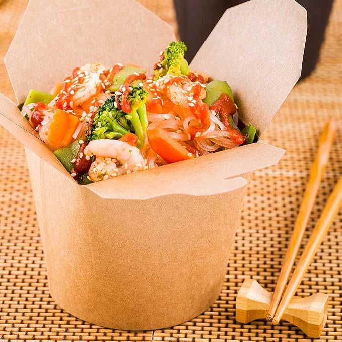Restaurantware 26 oz Round Kraft Paper Noodle Take Out Container, 200 Pack - Image 3
